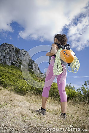 Woman trekker Stock Photo