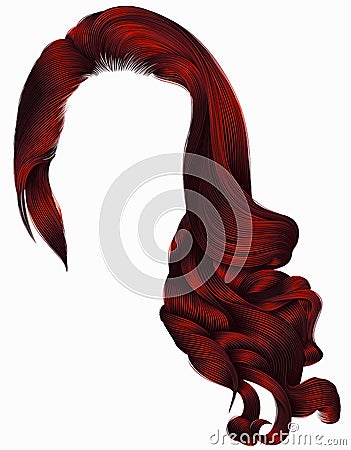 Woman trendy long curly hairs wig red colors . retro style . be Stock Photo