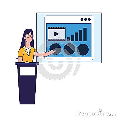 Woman on tribune pointing a board Vector Illustration