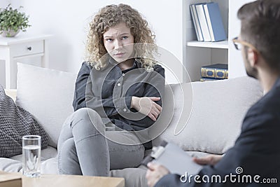 Woman trying to overcome fears Stock Photo