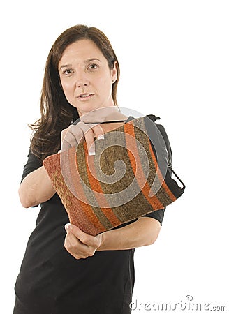 Woman Turkish kilim woven hand-bag pocketbook Stock Photo