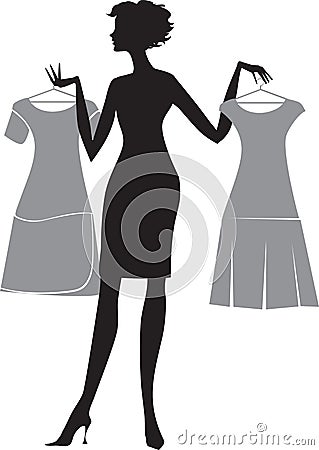 Woman with two dresses Vector Illustration