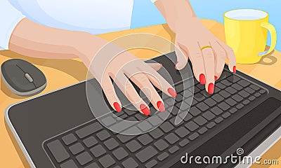 Woman Typing on Keyboard, Vector Illustration Vector Illustration