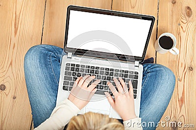 Woman typing on laptop Stock Photo