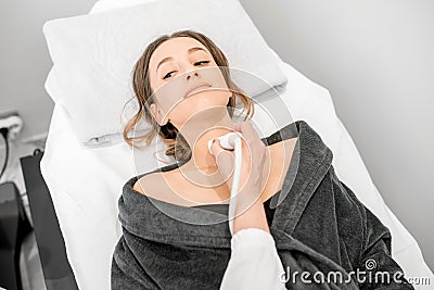 Woman during the ultrasound examination Stock Photo