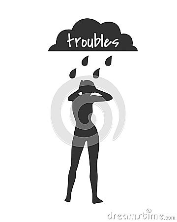 Woman under stormy rainy clouds Vector Illustration