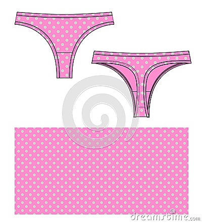 Woman underwear Thong pants technical sketches Vector Illustration