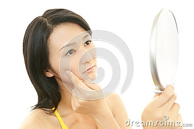 Woman uneasy look. Stock Photo