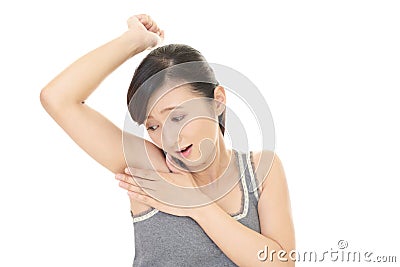 Woman with an uneasy look Stock Photo