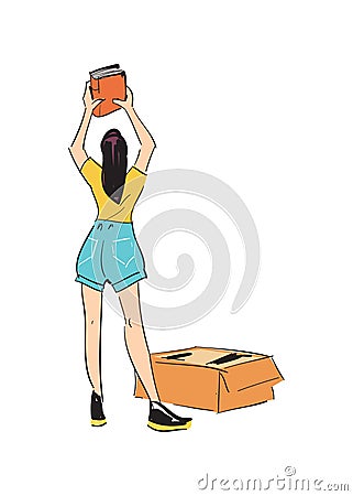 Woman unpacking boxes vector icon Vector Illustration
