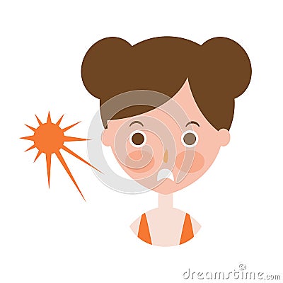 Woman Upset With Sunburn On Cheeks, Part Of Summer Beach Vacation Series Of Illustrations Vector Illustration