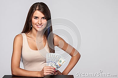 Woman with us dollar money Stock Photo