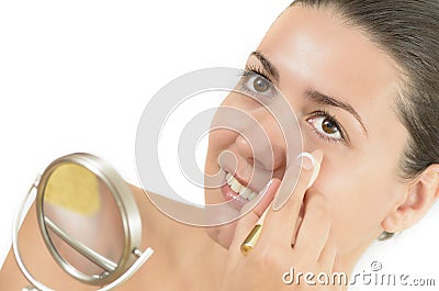 Woman Using Concealer Stock Photo