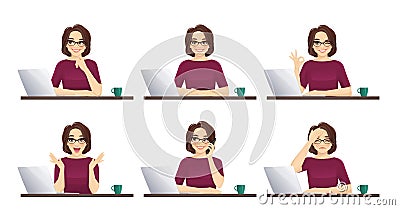 Woman using laptop Vector Illustration