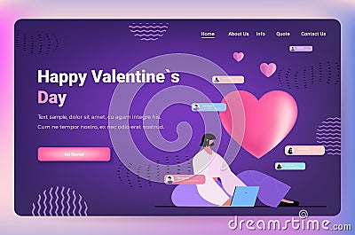 woman using laptop girl in love celebrating happy valentines day social media network concept Vector Illustration