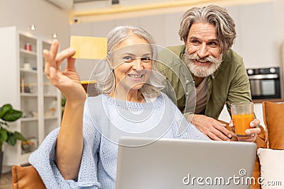 Woman using a laptop for online purchases Stock Photo