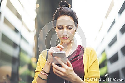 Woman Using Mobility Social Media Online Concept Stock Photo