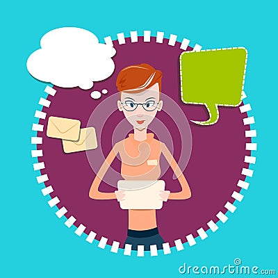 Woman Using Tablet Computer Send Message Internet Texting Chat Communication Vector Illustration