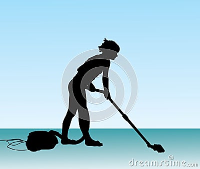 Woman using vacuum cleaner Vector Illustration