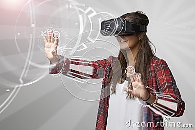 Woman Using Virtual Reality Headset Stock Photo