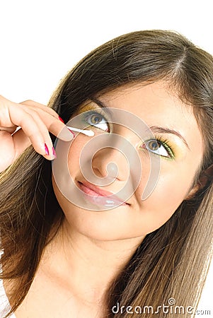 Woman using a wadded stick Stock Photo