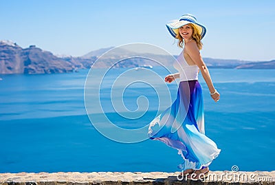 Woman on vacation in Mediterranean Stock Photo