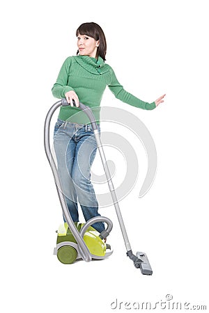 Woman with vacuum Stock Photo