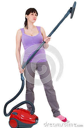 Woman with vacuum cleaner Stock Photo