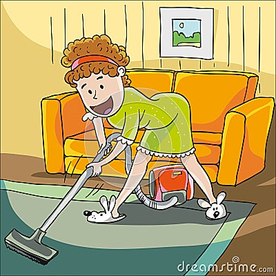 Woman with a vacuum cleaner Vector Illustration