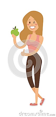 Woman vegetarian people diet concept portrait female model hold green salad vector. Vector Illustration