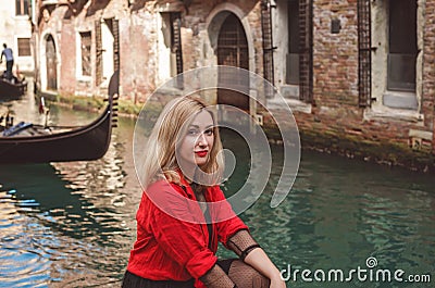 Woman in Venice city . European places for travel. Tourism concept Stock Photo