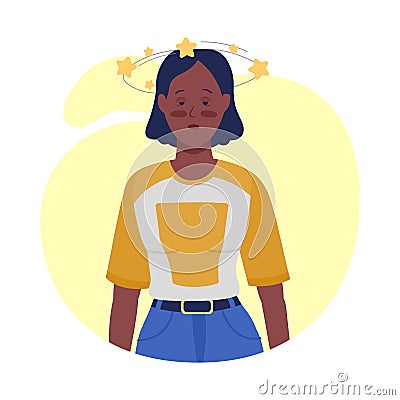 Woman with vertigo semi flat color vector character Vector Illustration