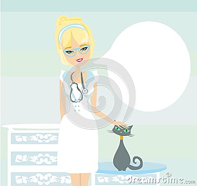 Woman veterinarian treated the cat Vector Illustration