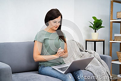 Woman Videoconferencing On Laptop Stock Photo