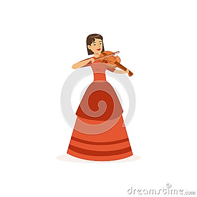 Woman violinist performing musical composition Vector Illustration