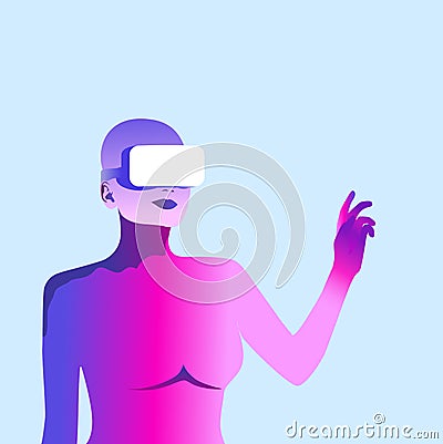 Woman in virtual reality glasses Vector Illustration