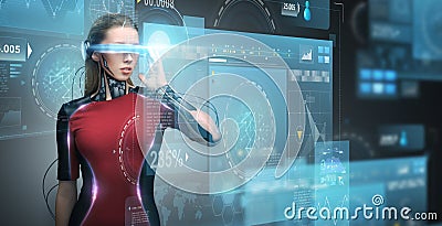 Woman in virtual reality glasses and microchip Stock Photo