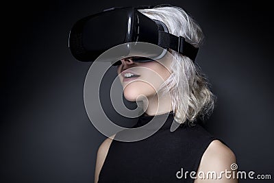 Woman with Virtual Reality Headset Stock Photo