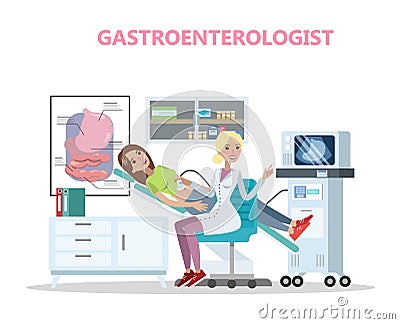 Woman visit gastroenterology specialist. Checking digestive system Vector Illustration