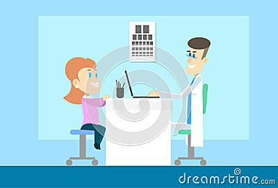 Woman Visit Oculist Ophthalmologist Doctor Office Hospital Checkup Vector Illustration