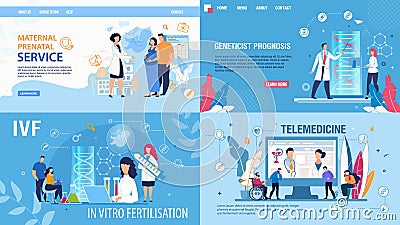 Woman Fertilization Telemedicine Landing Page Set Vector Illustration