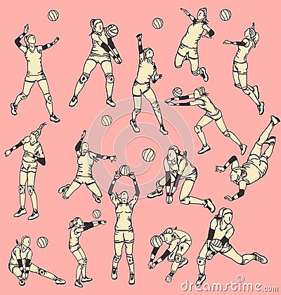 Woman Volley Ball Action Sport Vector Illustration