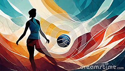 Woman Volleyball silhouettes on an abstract background Stock Photo