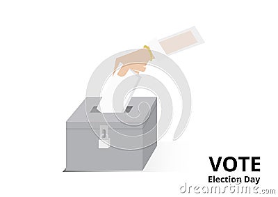 Woman voter drop card in locked ballot box for general election day, politics vector and illustration Vector Illustration