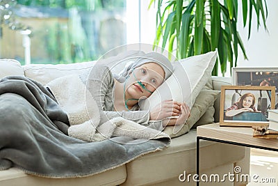 Woman waiting for cancer remission Stock Photo