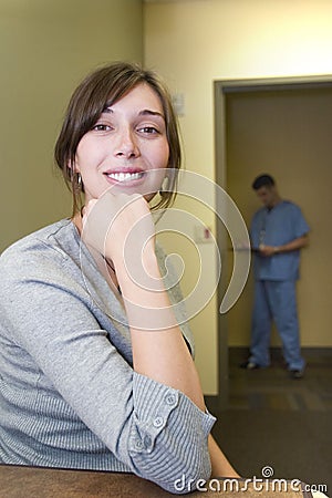 Woman waiting at clinic Stock Photo