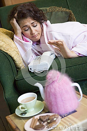 Woman waiting for phone call Stock Photo