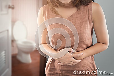 The woman wake up for go to restroom Stock Photo