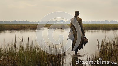 Peasant Girl's Journey: A Historical Drama In The Swamp Stock Photo
