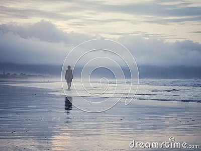 A woman walking on the beach at Pacific ocean in New Zealand Editorial Stock Photo